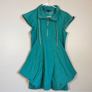 Women’s Elio Half Zip Polo Sweatshirt Dress Green Sleeveless Huge Pockets Size M